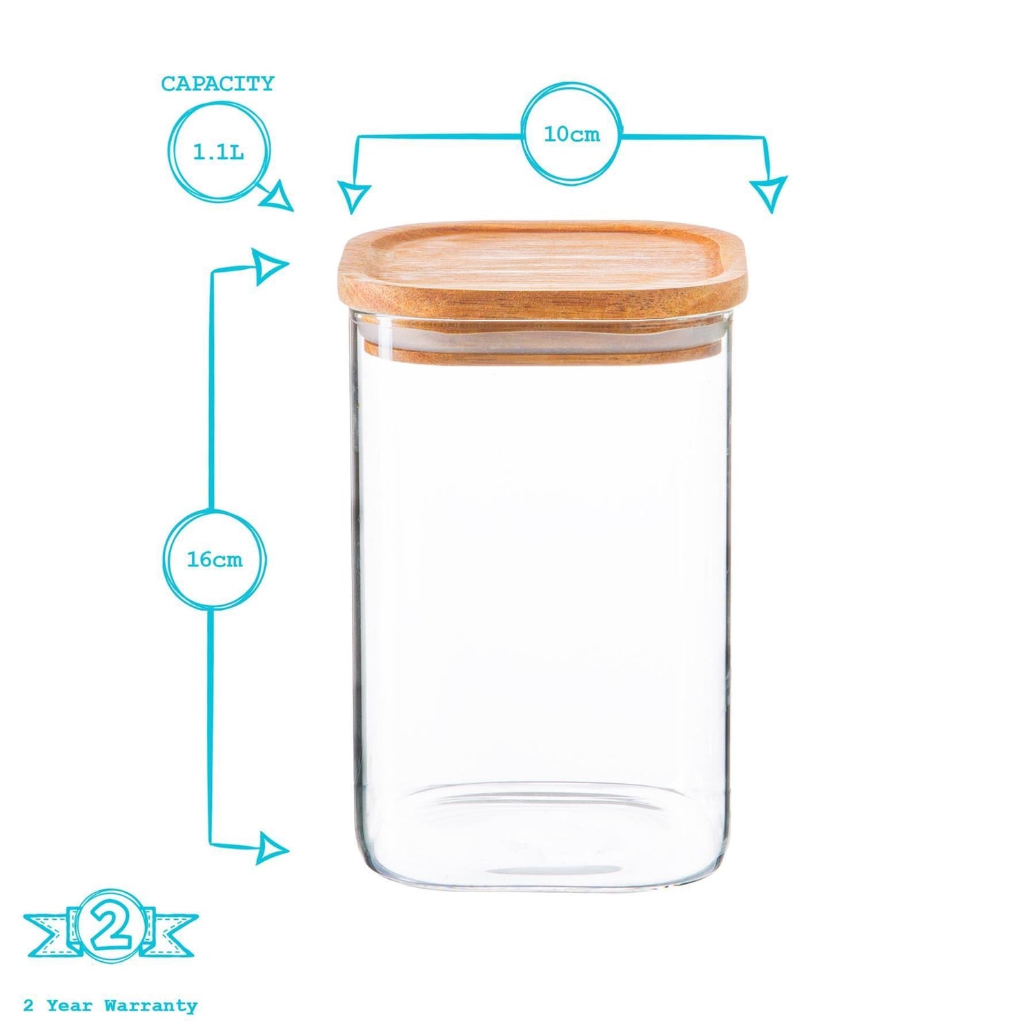 1.1L Square Glass Storage Jar with Wooden Lid