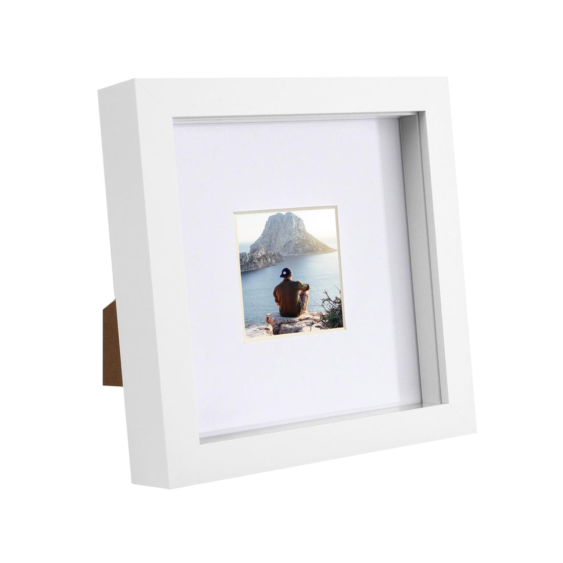 White 6" x 6" Shadow Box Photo Frame with 2" x 2" White Mount &amp; White Spacer