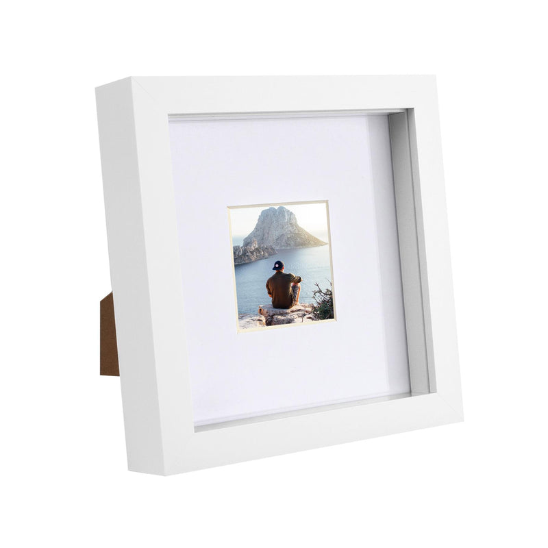 6" x 6" White 3D Box Photo Frame with 2" x 2" Mount & White Spacer - by Nicola Spring