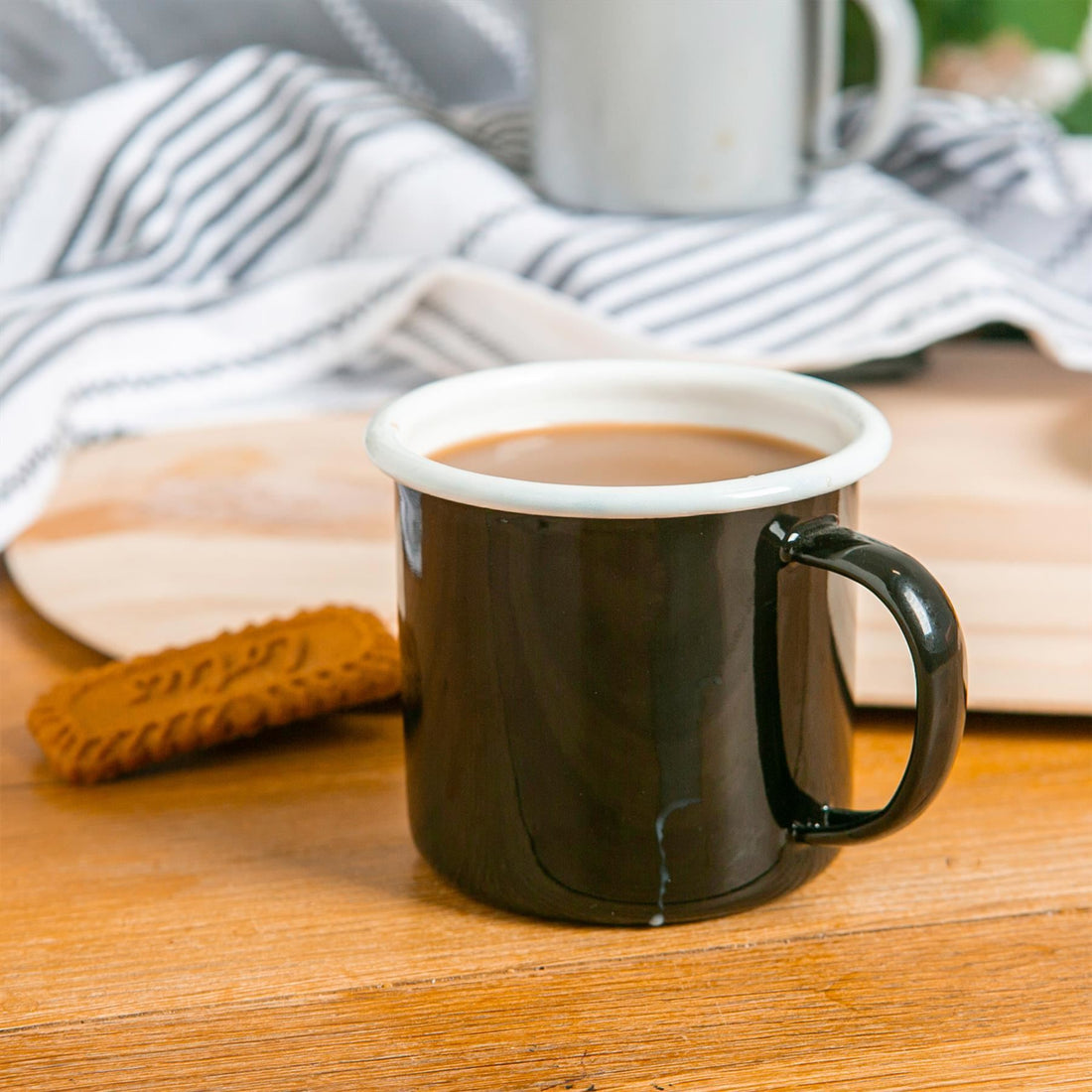 375ml Black Enamel Mugs - Pack of 6