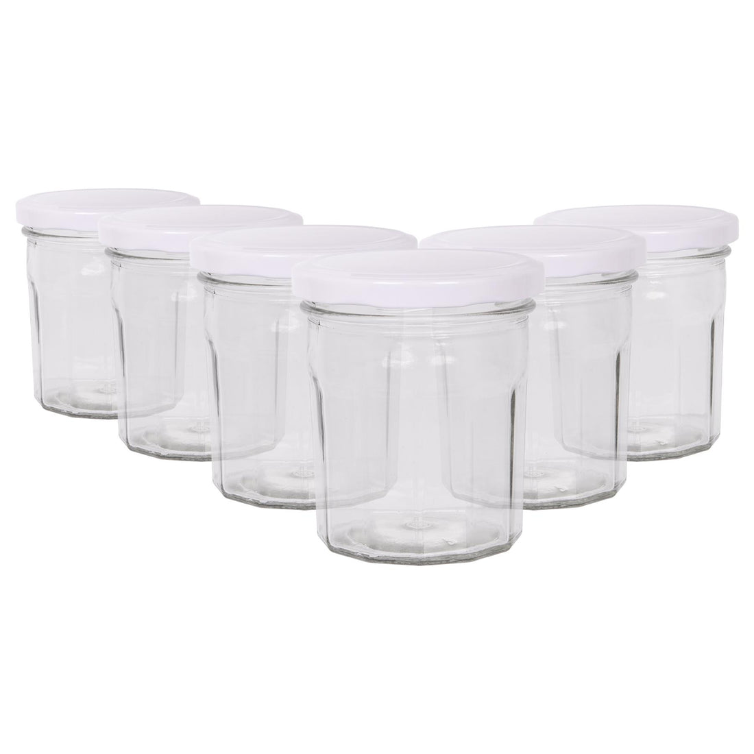250ml Octagonal Glass Jam Jars with White Screw-Top Lids - Pack of 6