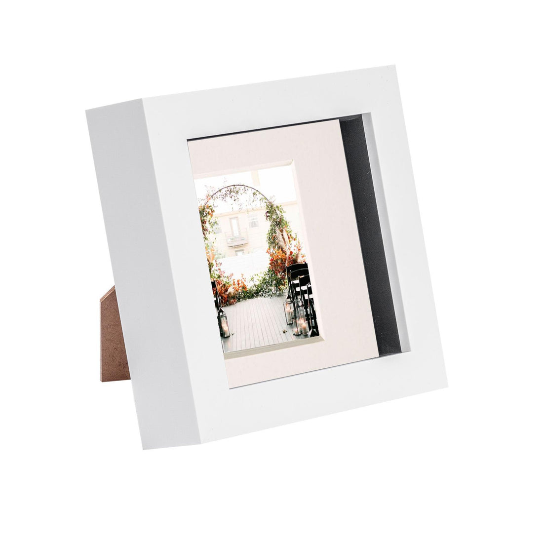 White 4" x 4" Shadow Box Photo Frame with 2" x 2" Ivory Mount &amp; Black Spacer