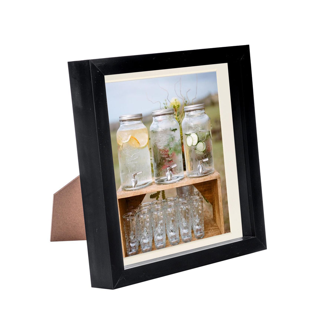 Black 8" x 8" Shadow Box Photo Frame with 6" x 6" Ivory Mount