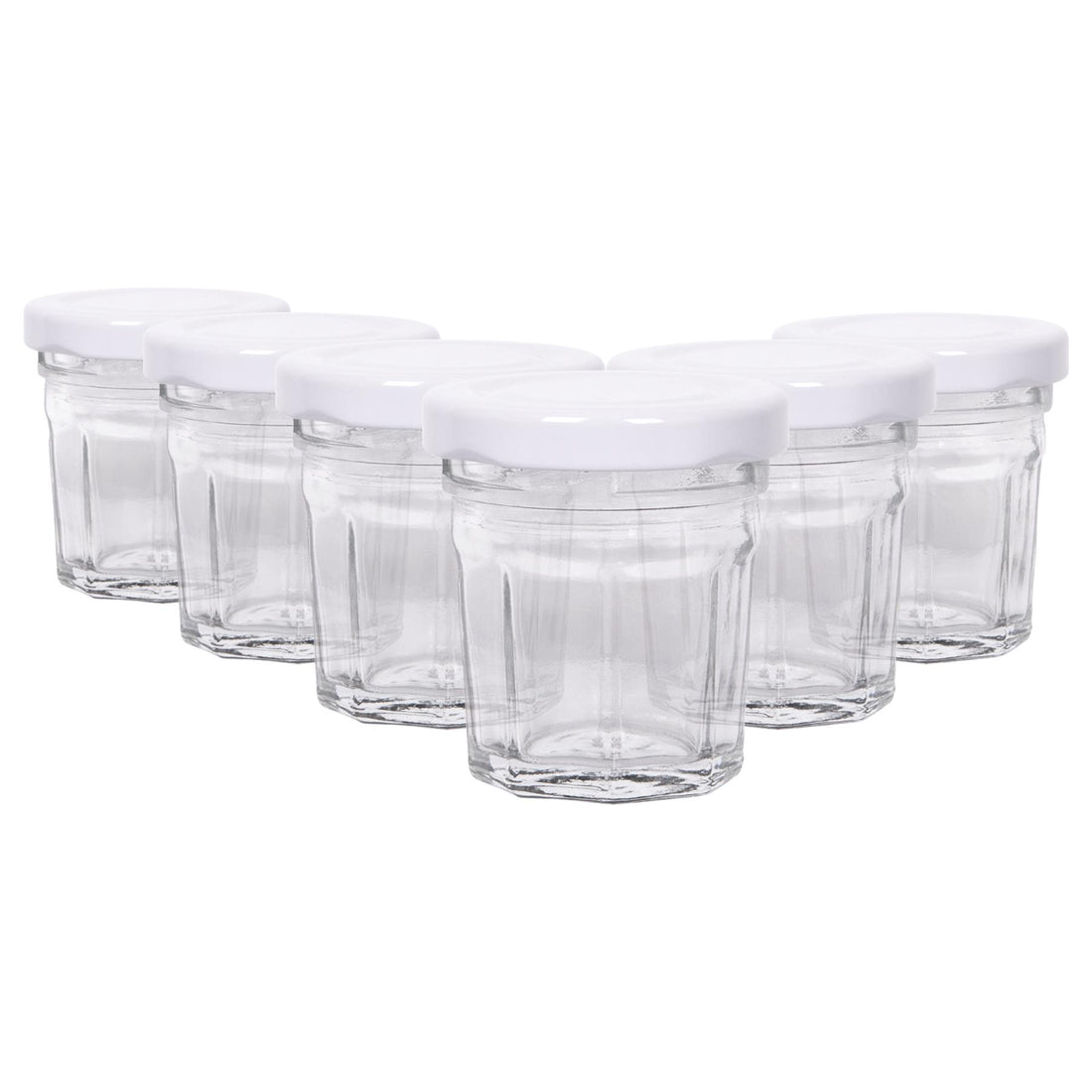 30ml Octagonal Glass Jam Jars with White Screw-Top Lids - Pack of 6