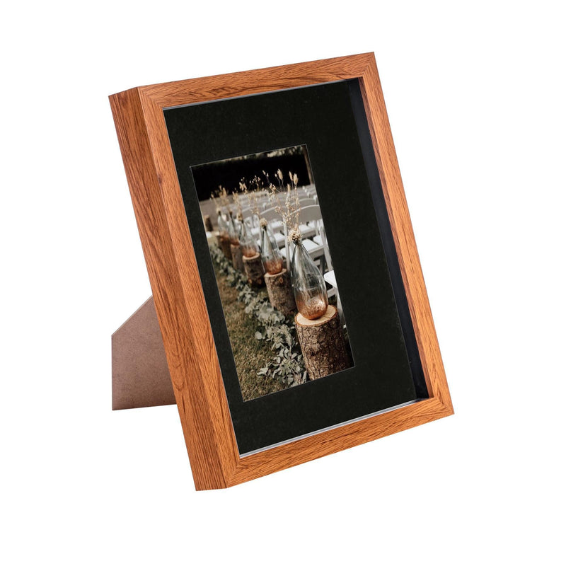 8" x 10" Dark Wood 3D Box Photo Frame with 4" x 6" Mount - By Nicola Spring
