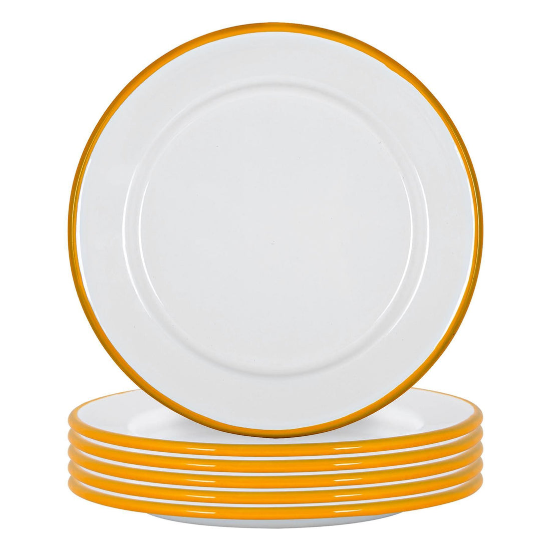 20cm White &amp; Yellow Enamel Side Plates - Pack of 6