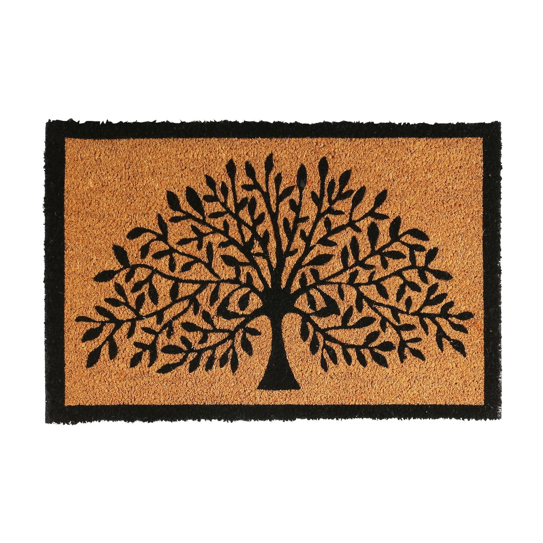 60cm x 40cm Black Tree of Life Coir Door Mat