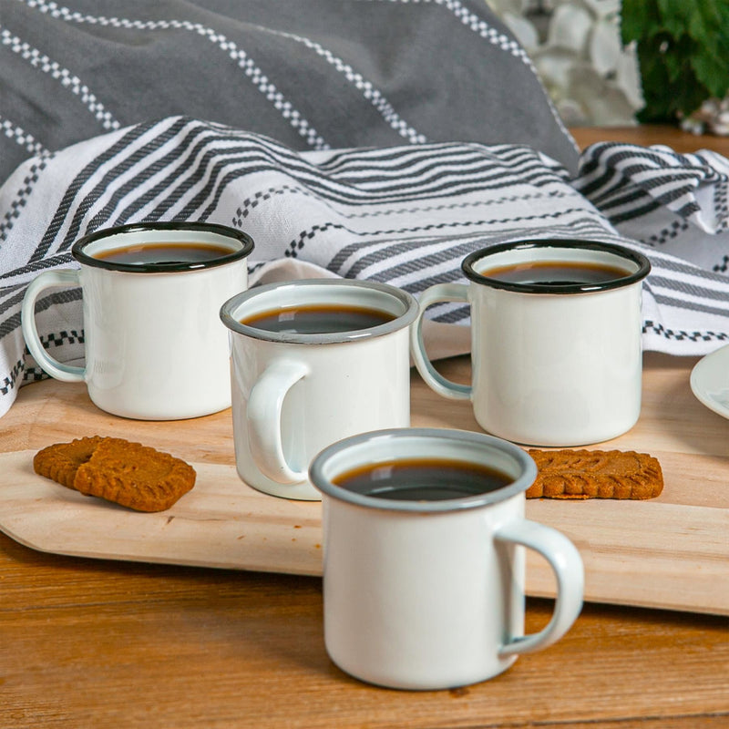 130ml Black/Grey White Enamel Espresso Cups - Pack of Four - By Argon Tableware