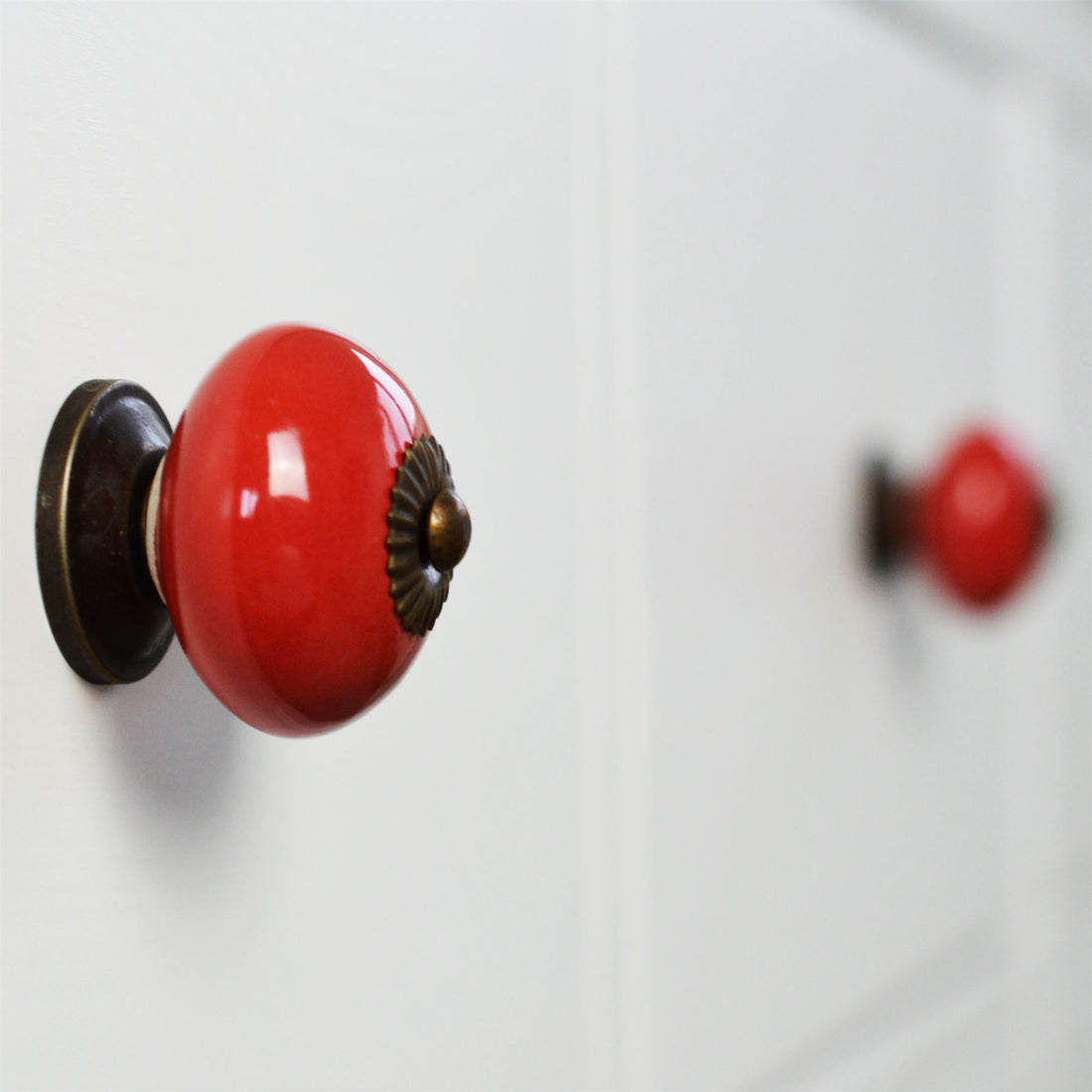 Red 4.5cm Round Ceramic Cabinet Knob