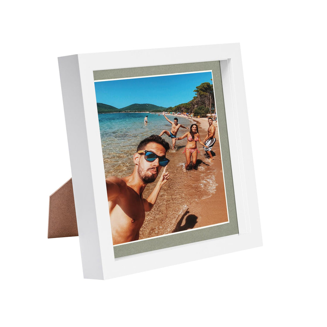 White 8" x 8" Shadow Box Photo Frame with 6" x 6" Grey Mount &amp; White Spacer