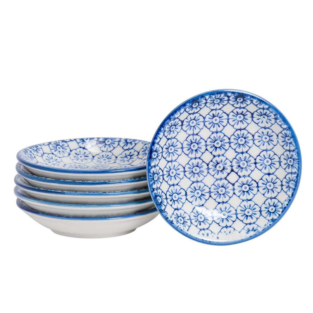 Navy 10cm Hand-Printed Stoneware Sauce Dishes - Pack of 6