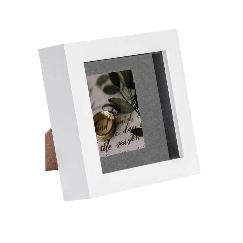 4" x 4" White 3D Box Photo Frame - with 2" x 2" Mount - By Nicola Spring