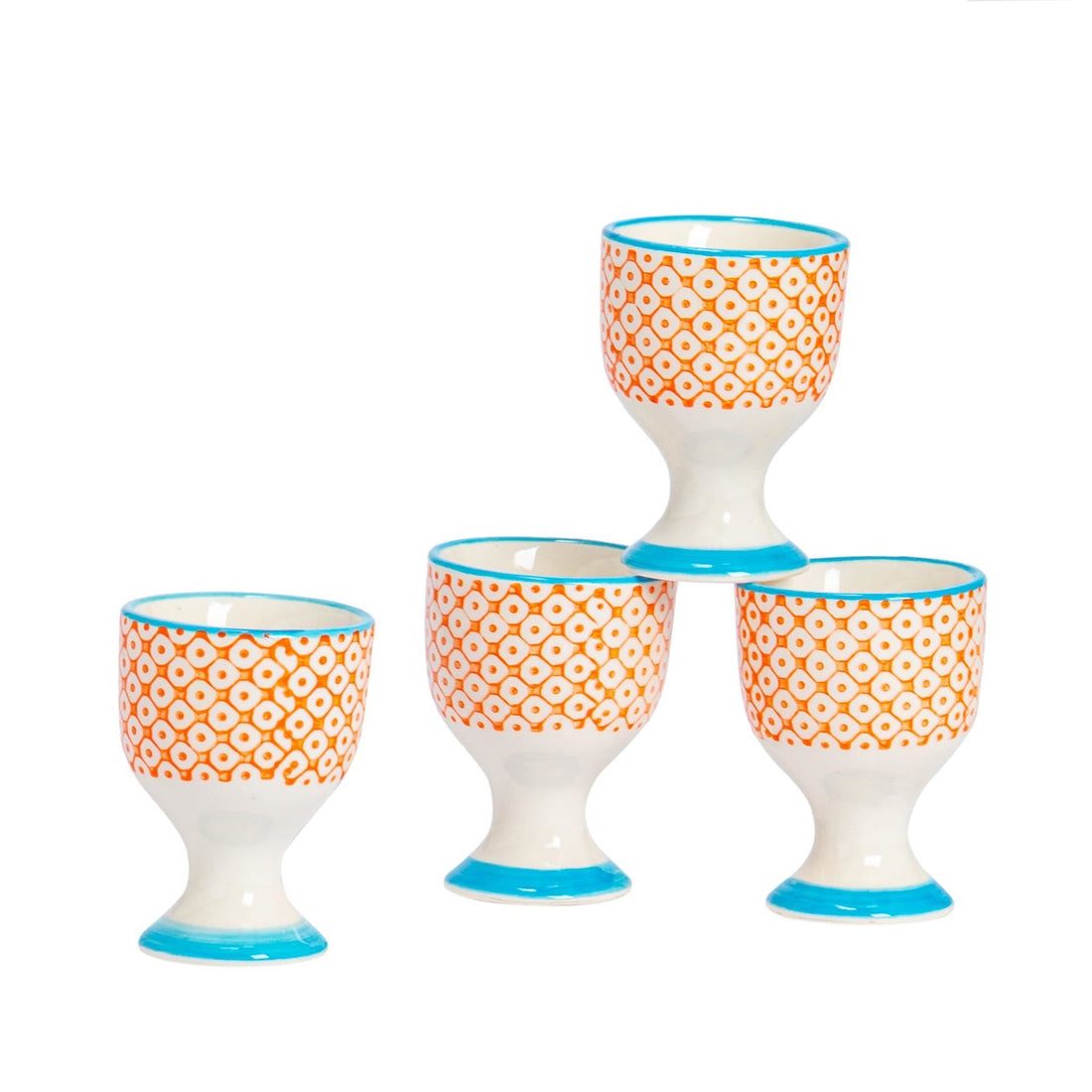 Hand Printed China Egg Cups - Pack of Four