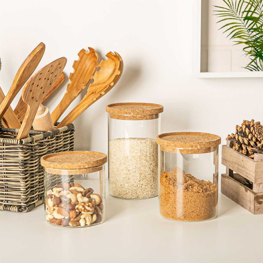 3pc Cork Lid Storage Jars Set - 3 Sizes