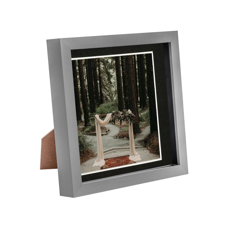 8" x 8" Grey 3D Box Photo Frame with 6" x 6" Mount - By Nicola Spring