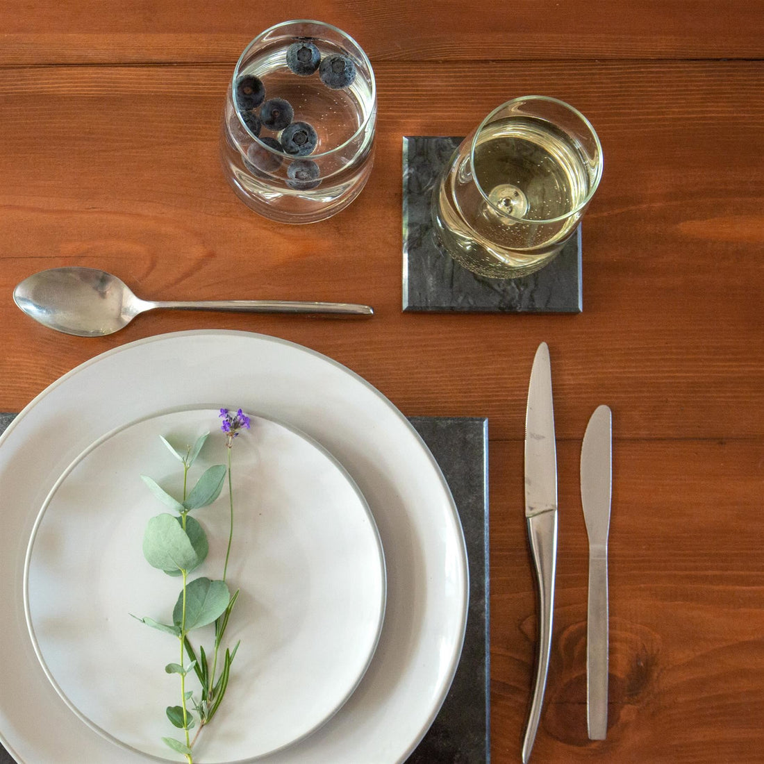 Black 12-Piece Marble Placemat &amp; Square Coaster Set