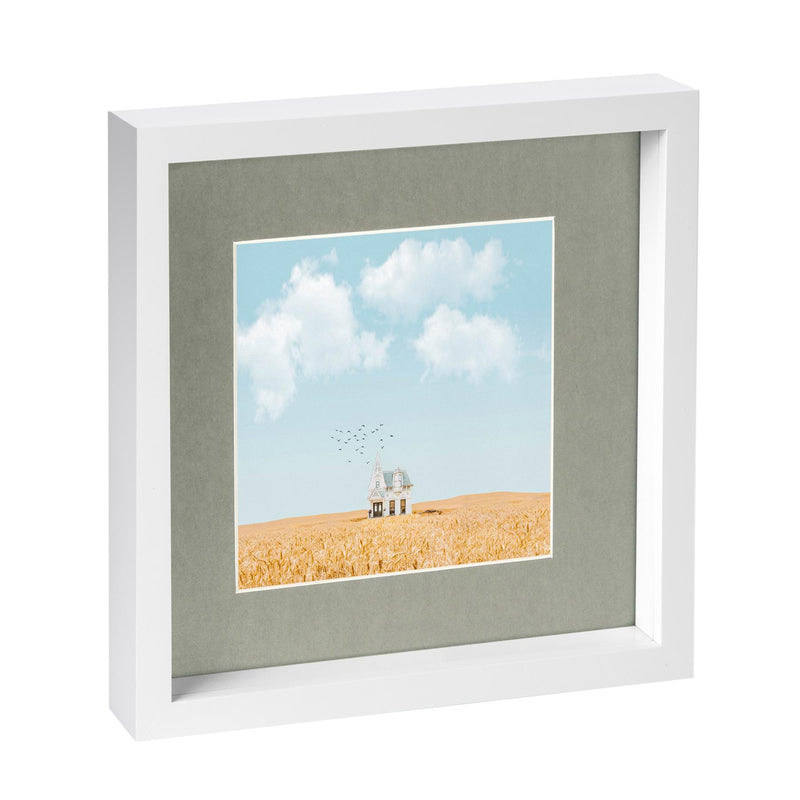 10" x 10" White 3D Box Photo Frame with 6" x 6" Mount & White Spacer - By Nicola Spring