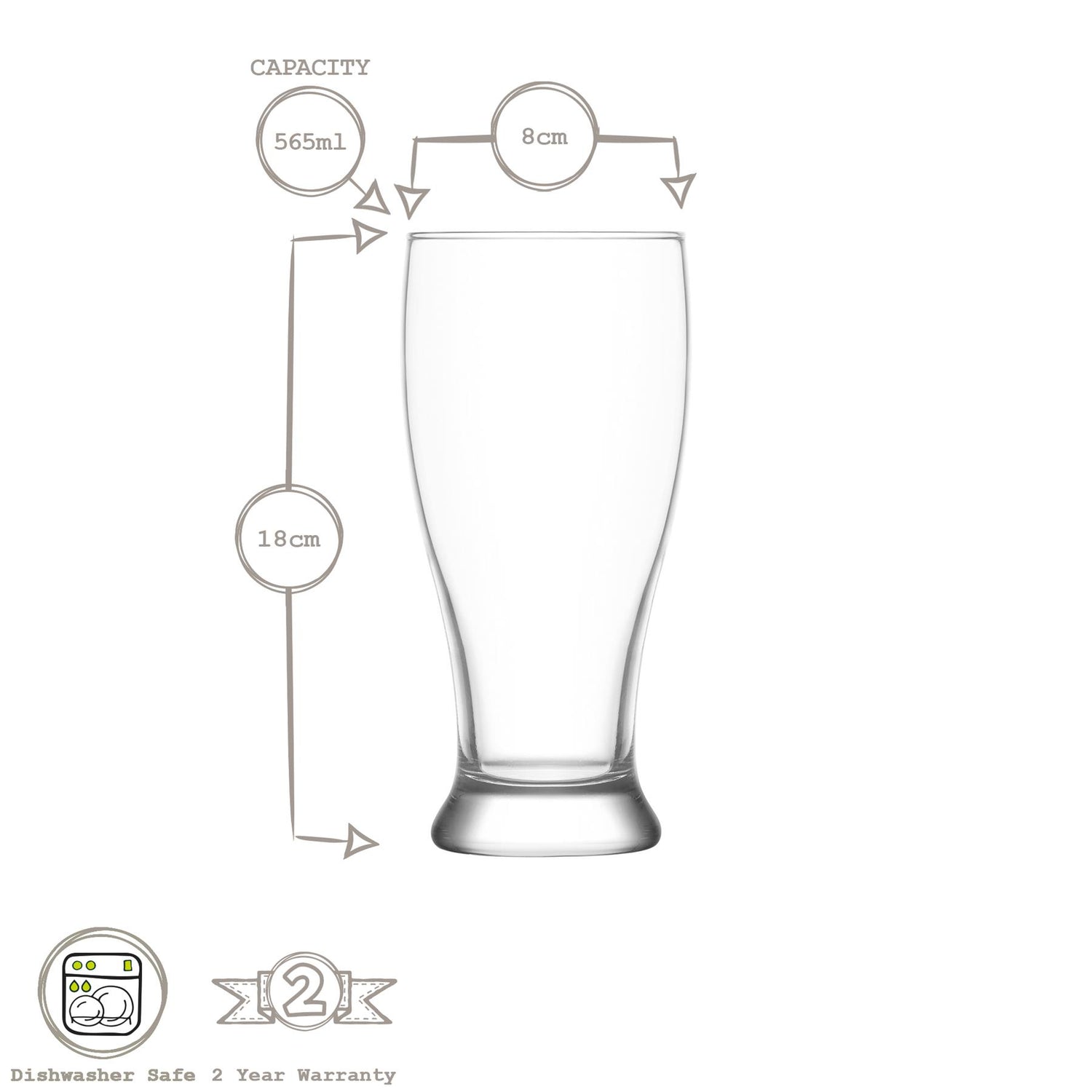 565ml Brotto Classic Beer Glasses - Pack of Six