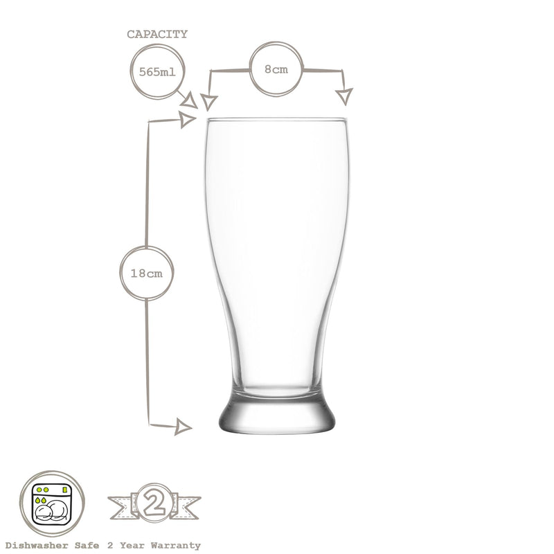 565ml Brotto Classic Beer Glasses - Pack of Six - By LAV