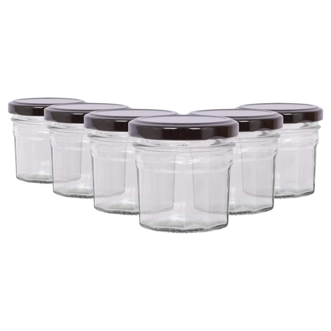 90ml Octagonal Glass Jam Jars with Black Screw-Top Lids - Pack of 6