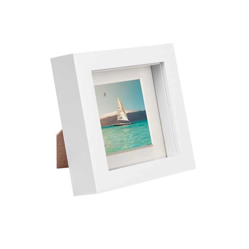 4" x 4" White 3D Box Photo Frame with 2" x 2" Mount & White Spacer - by Nicola Spring