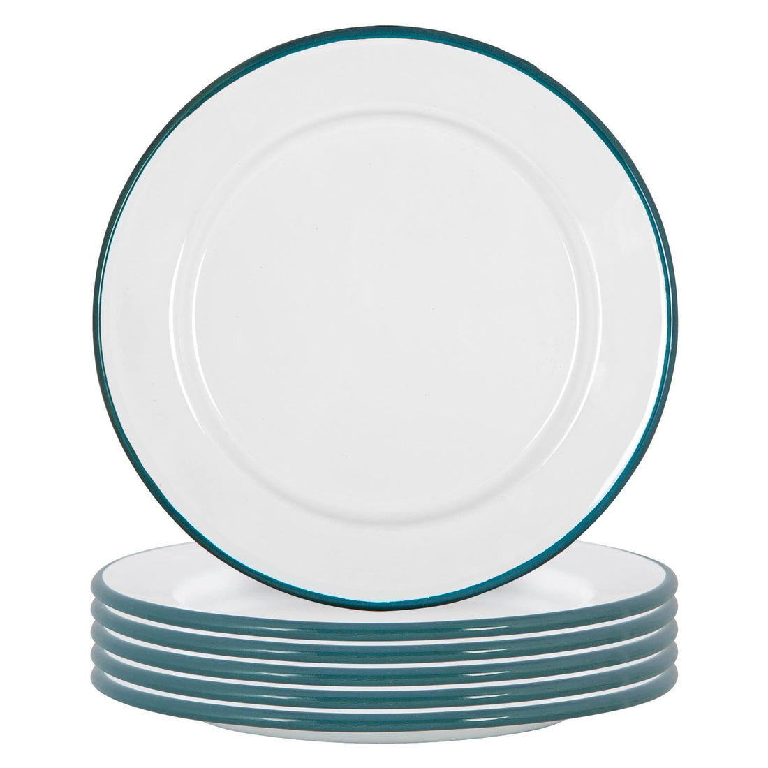20cm White &amp; Green Enamel Side Plates - Pack of 6
