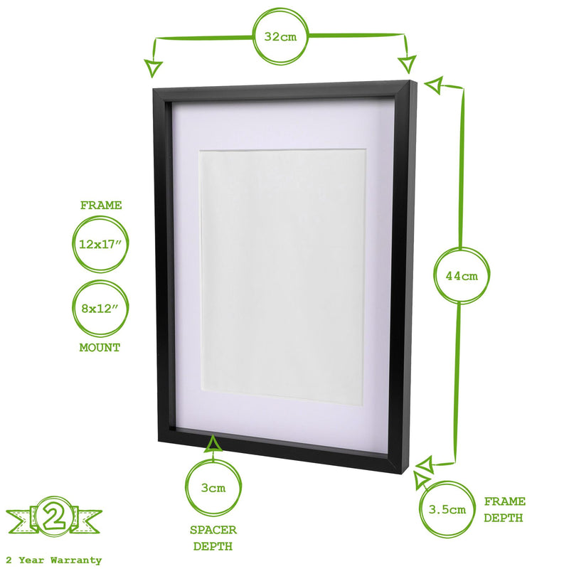 A3 (12" x 17") 3D Box Photo Frame with A4 (8" x 12") White Mount - By Nicola Spring