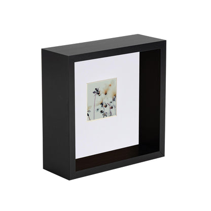 6&quot; x 6&quot; Black 3D Deep Box Photo Frame with White 2&quot; x 2&quot; Mount