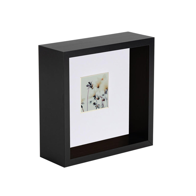 6" x 6" Black 3D Deep Box Photo Frame with White 2" x 2" Mount - By Nicola Spring