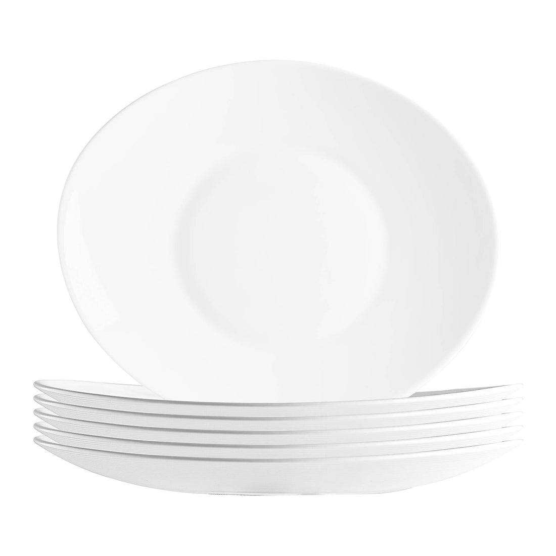 White 27cm x 24cm Prometeo Oval Glass Dinner Plates - Pack of 6 - By Bormioli Rocco