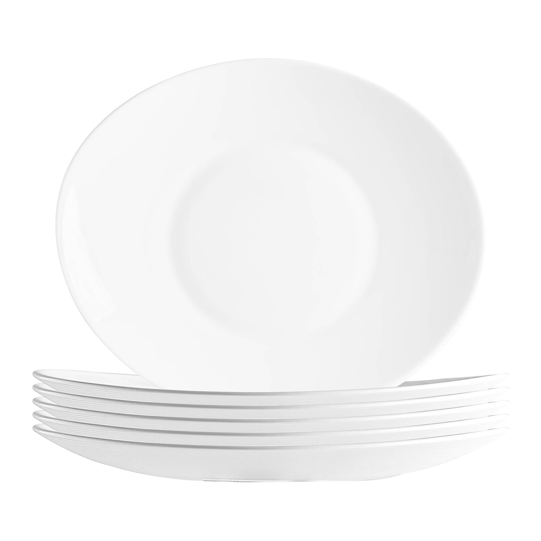 White 27cm x 24cm Prometeo Oval Glass Dinner Plates - Pack of 6 - By Bormioli Rocco