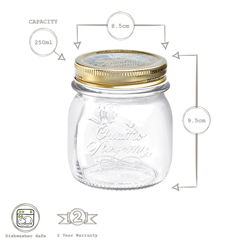 250ml Quattro Stagioni Glass Food Preserving Jar - By Bormioli Rocco