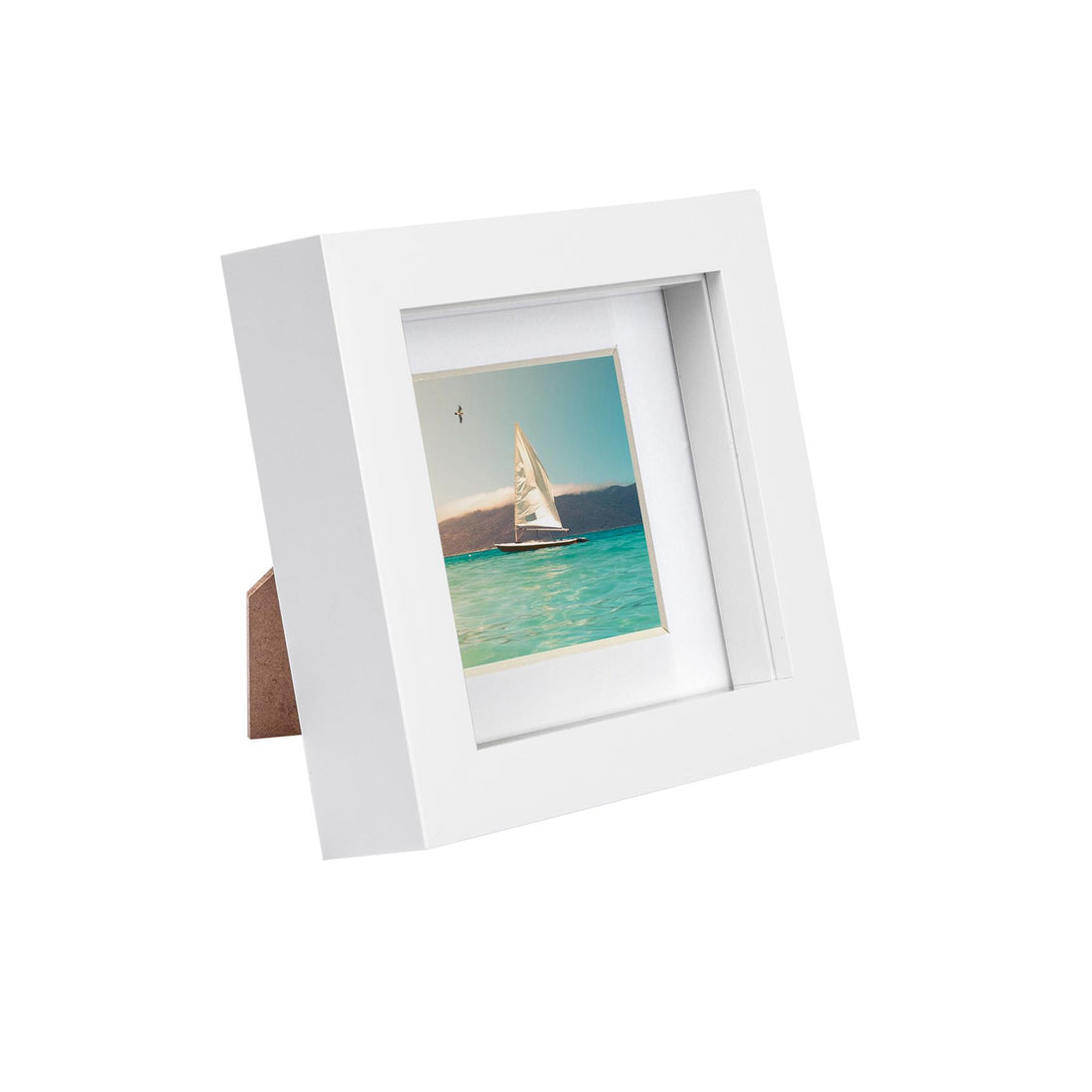 White 4" x 4" Shadow Box Photo Frame with 2" x 2" White Mount &amp; White Spacer