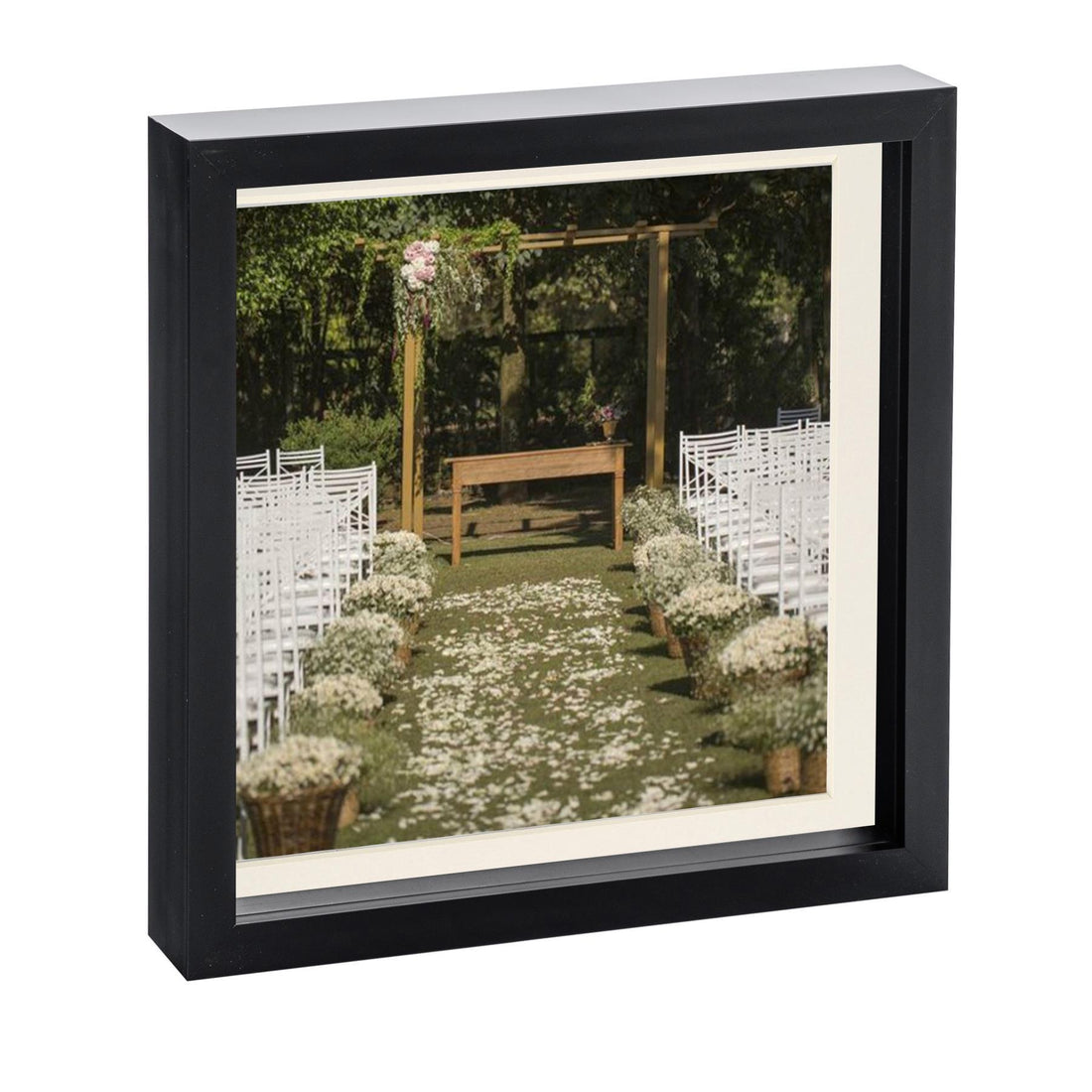 Black 10" x 10" Shadow Box Photo Frame with 8" x 8" Ivory Mount