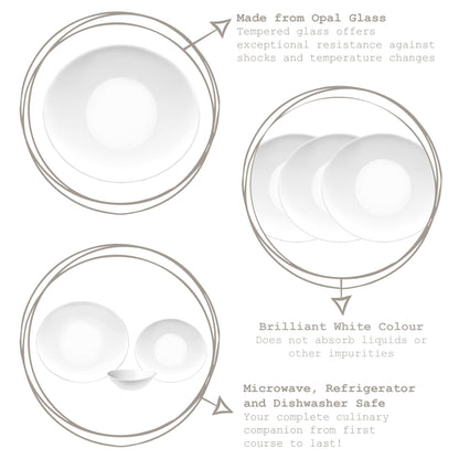 22cm x 19.5cm Prometeo White Oval Glass Dessert Plates - Pack of Six