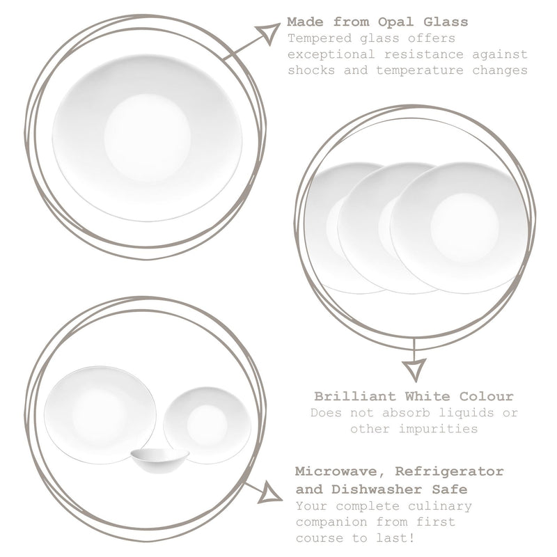 White 22cm x 19.5cm Prometeo Oval Glass Dessert Plates - Pack of 6 - By Bormioli Rocco