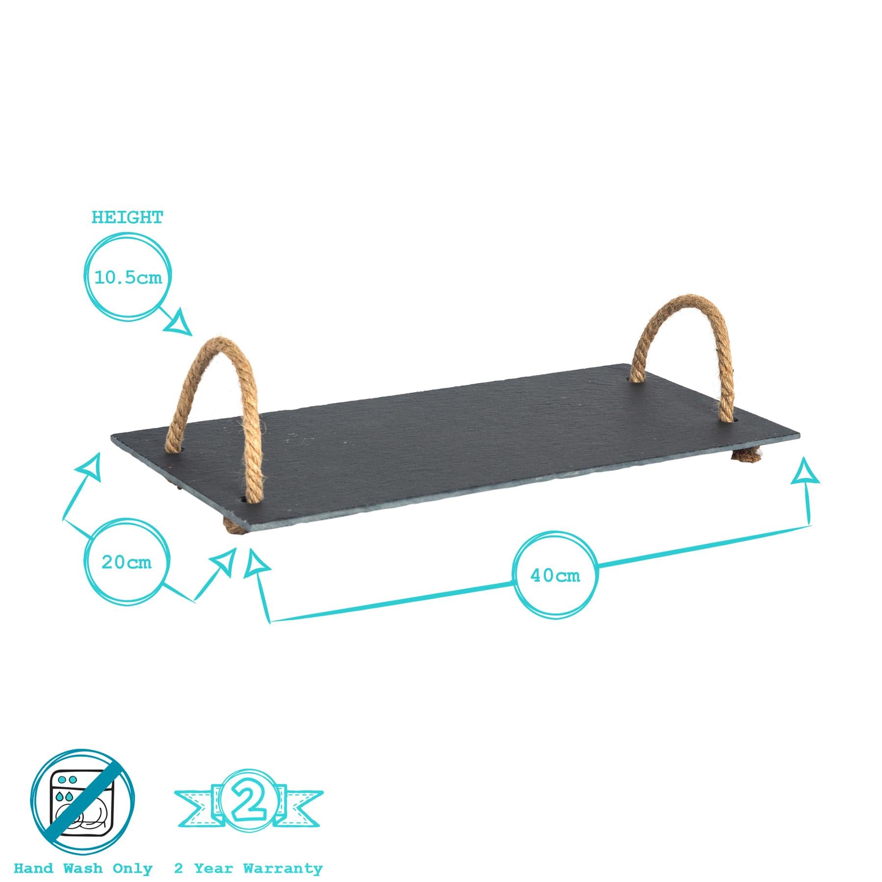 40cm x 20cm Rope Handle Slate Serving Platter