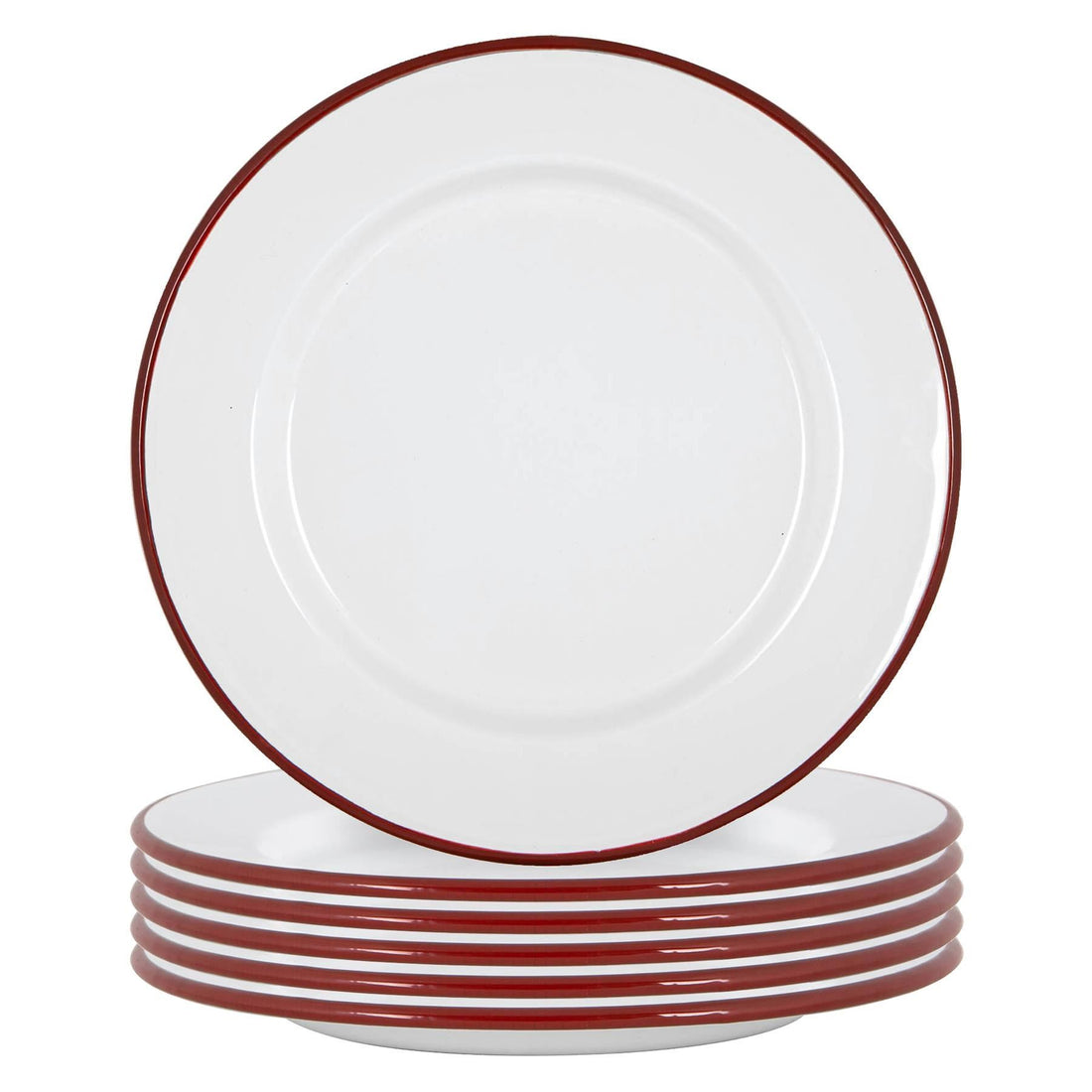 25.5cm White &amp; Red Enamel Dinner Plates - Pack of 6