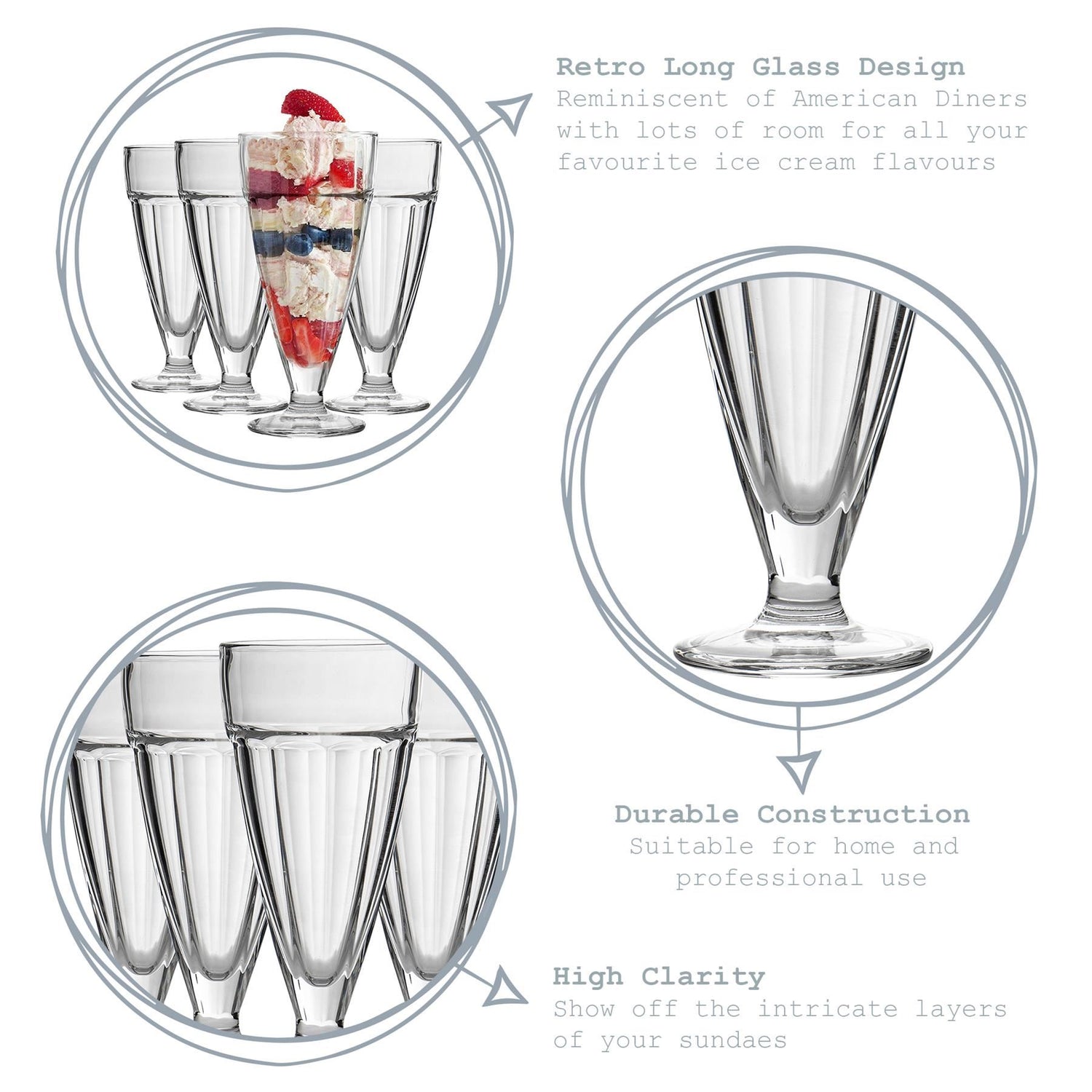 350ml Knickerbocker Glory Sundae Dessert Glasses - Pack of Four