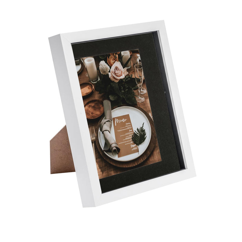8" x 10" White 3D Box Photo Frame with 5" x 7" Mount & Black Spacer - By Nicola Spring