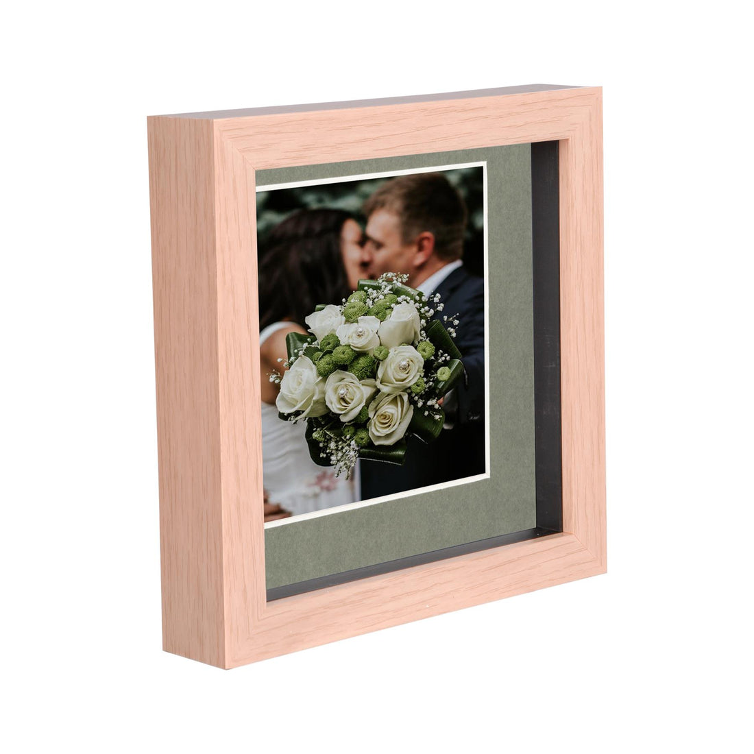 Light Wood 6" x 6" Deep Shadow Box Photo Frame with 4" x 4" Grey Mount
