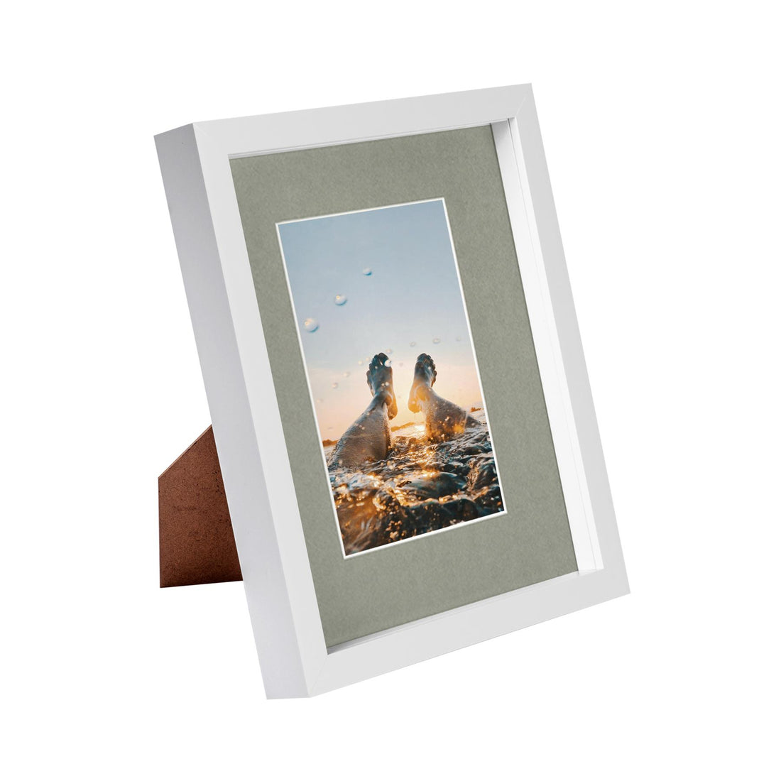 White 8" x 10" Shadow Box Photo Frame with 4" x 6" Grey Mount &amp; White Spacer