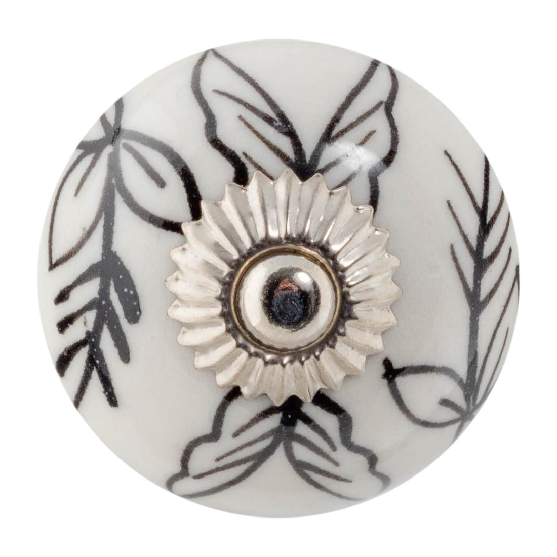 Black Leaf 4.5cm Round Geometric Ceramic Cabinet Knob