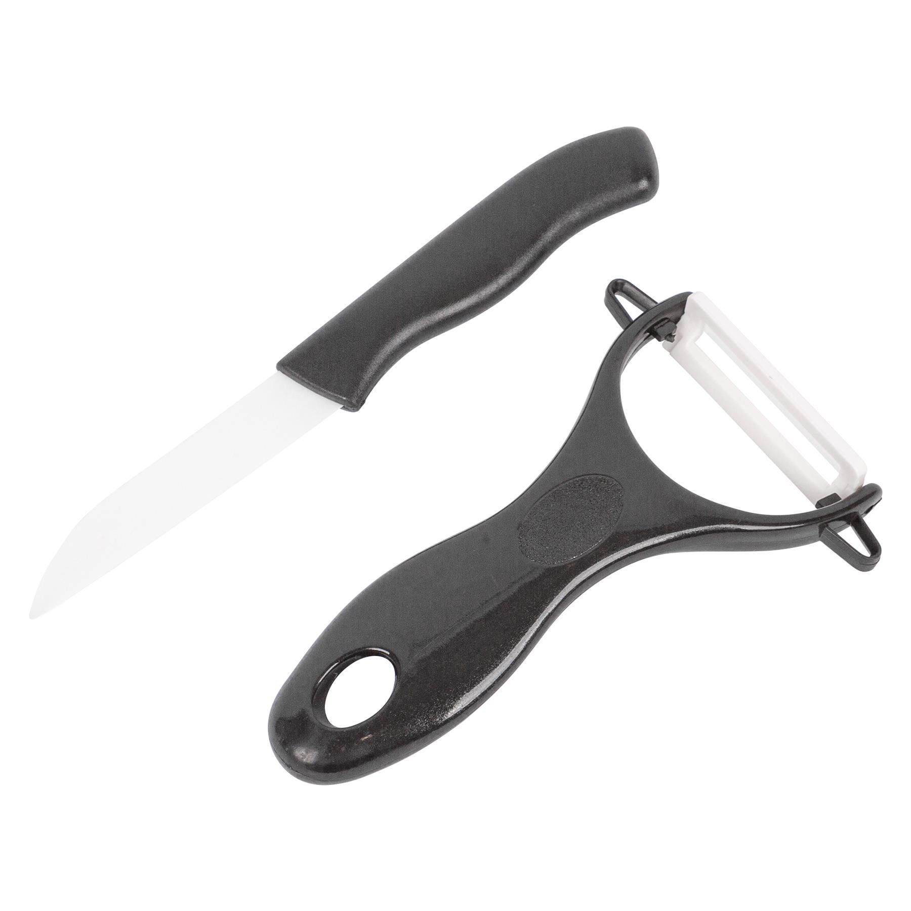 2pc Black Ceramic Kitchen Utility Knife &amp; Peeler Set - By Ashley