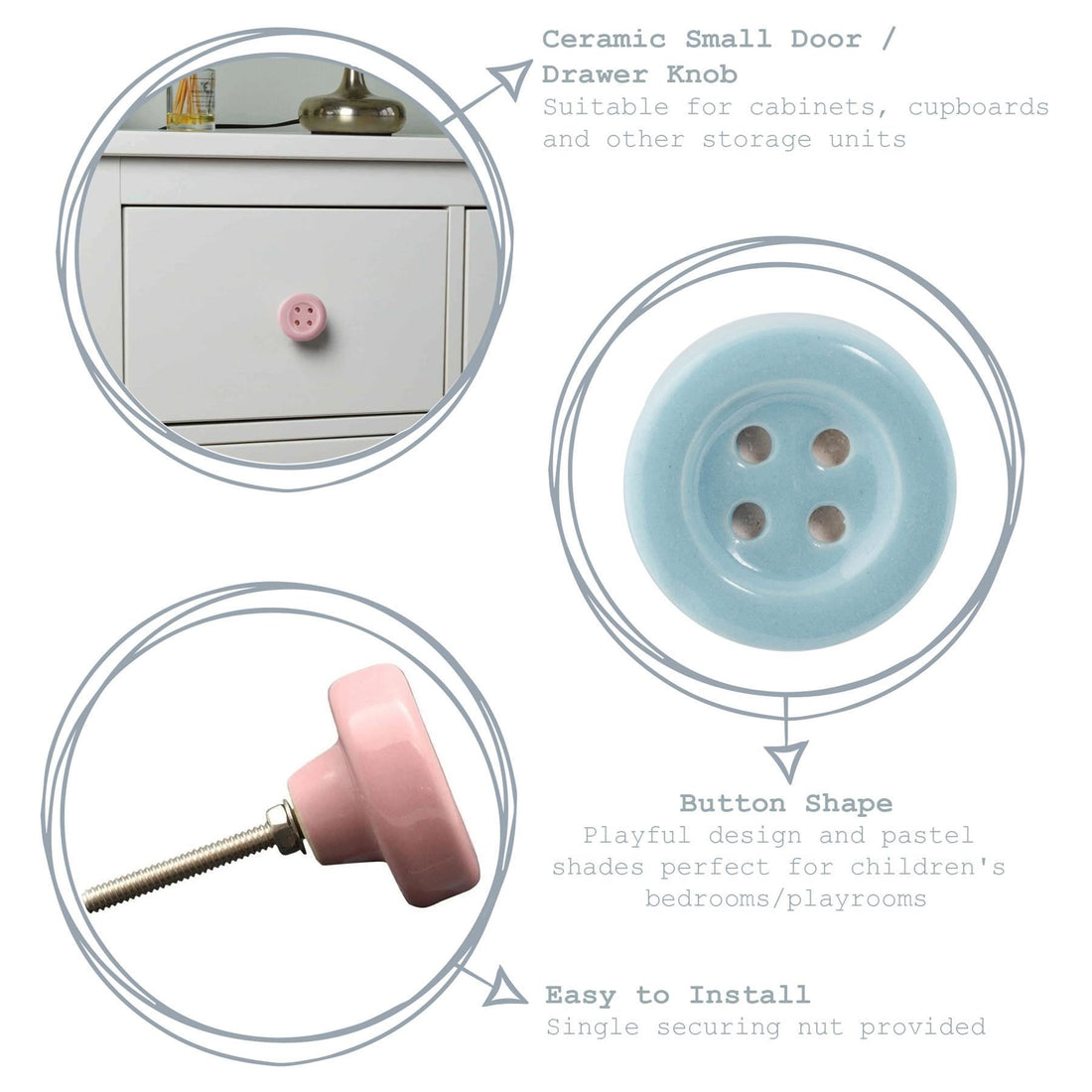 Pink 4.5cm Button Ceramic Cabinet Knob