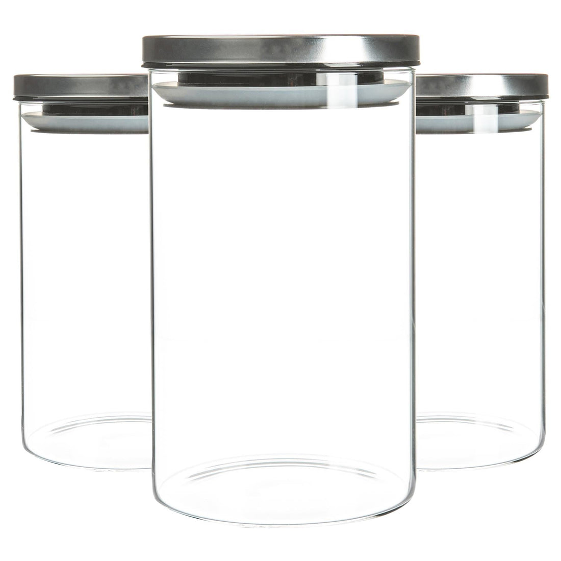 1L Glass Storage Jars with Silver Metal Lids - Pack of 3