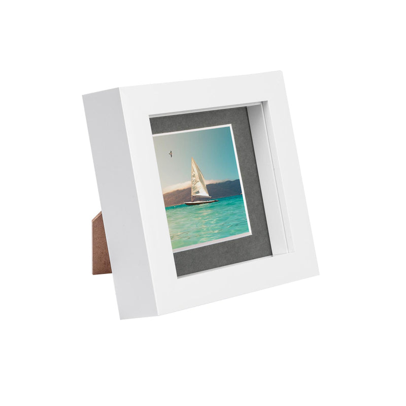 4" x 4" White 3D Box Photo Frame with 2" x 2" Mount & White Spacer - by Nicola Spring