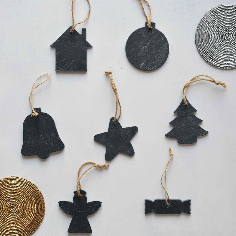 House Slate Christmas Tree Decoration - Pack of Six - By Nicola Spring