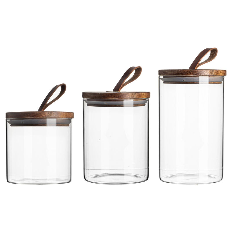 3 Piece Wooden Loop Lid Storage Jars Set - 3 Sizes - By Argon Tableware