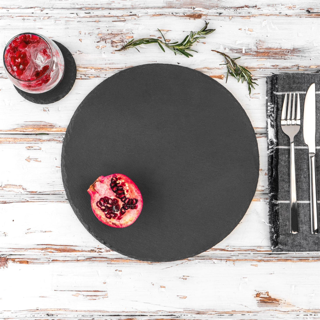 12pc Black Round Slate Placemat & Coaster Sets